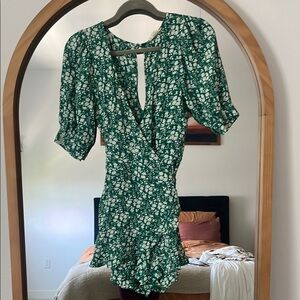 For Love And Lemons Teal Floral Playsuit